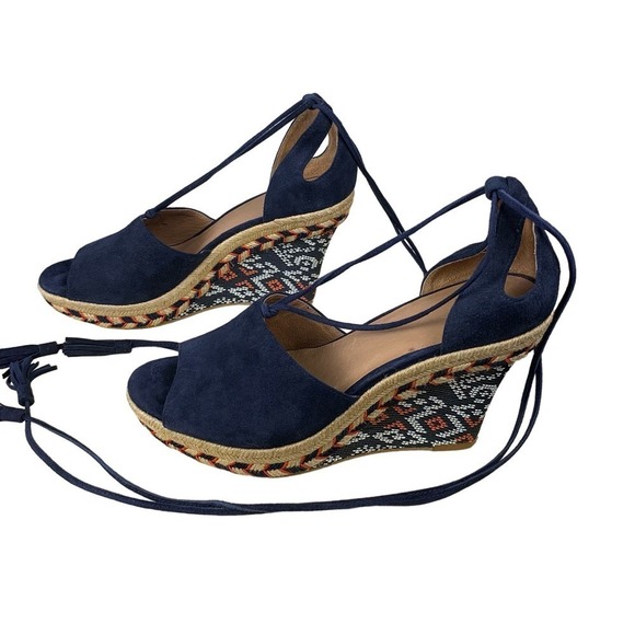 CABI Isla Wedge Navy with Southwestern Geometric Peep-toe Espadrille - Size 8 - Picture 5 of 10